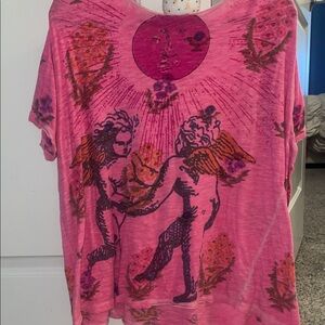 Pink Graphic Angel Tunic Top